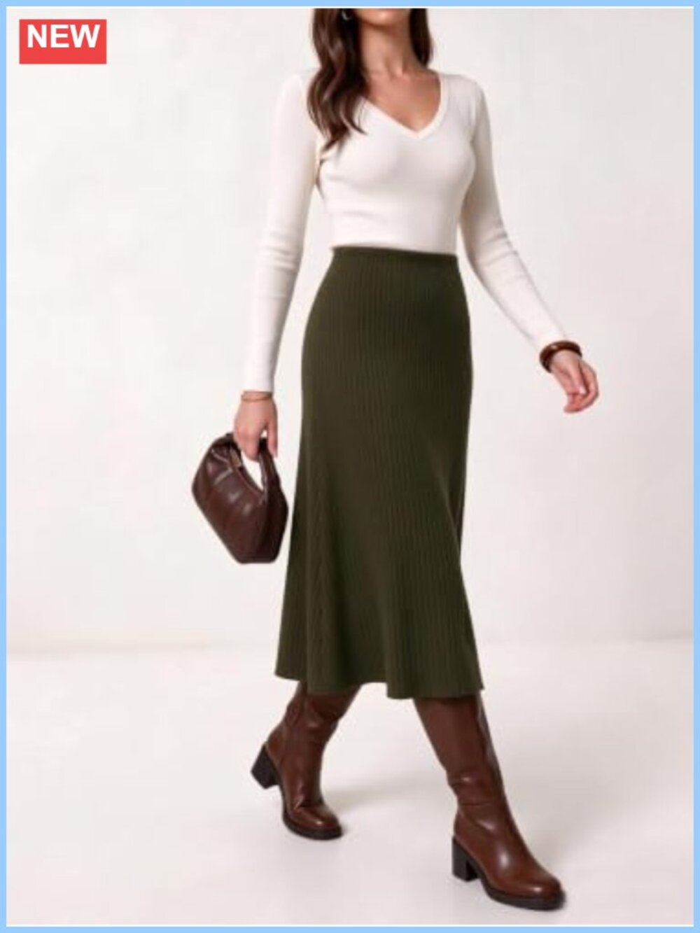 A-Line Flared Midi Skirt Stretchy Elastic Waist Wear to Work Casual - Picture 2 of 3